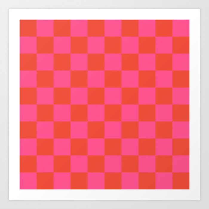 Checkerboard in Pink and Orange Red Art Print