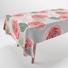 Red Roses with Green Leaves Tablecloth