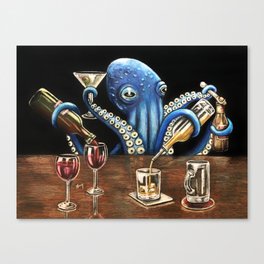 "Octo Bar" - Octopus Bartender Canvas Print