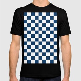 Checkered Pattern White and Navy Oxford Blue T Shirt