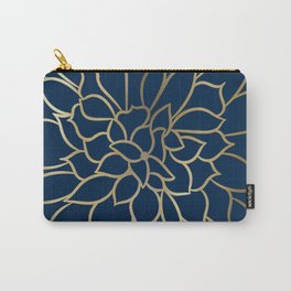 Floral Prints, Line Art, Navy Blue and Gold Carry-All Pouch