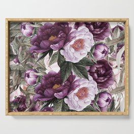 Purple Plum Pink Watercolor Peonies and Greenery Serving Tray