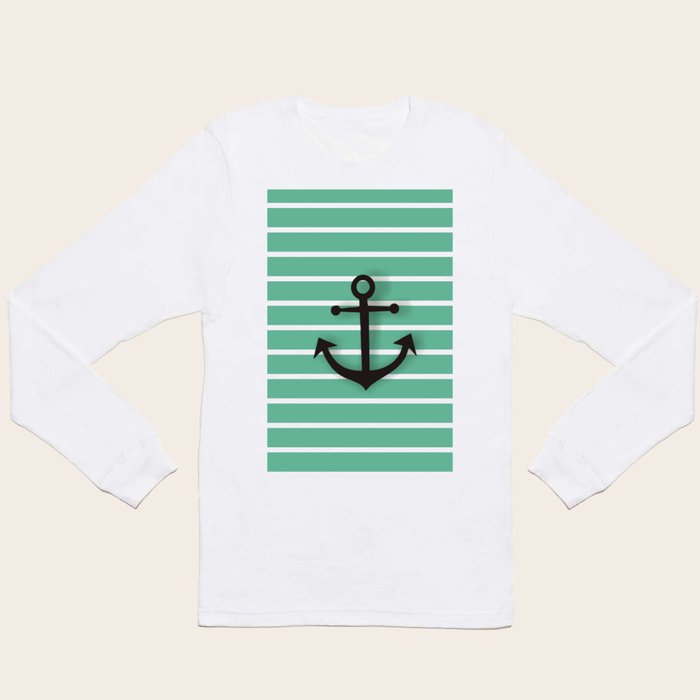 Duck egg blue Anchor Art print Long Sleeve T Shirt by Lubo Society6