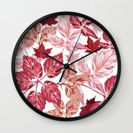 Autumn vector pattern with realistic leaves in pink red colors Wall Clock
