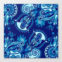 Paisley Floral  Ornament - Shades of blue Canvas Print