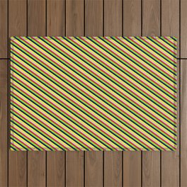 [ Thumbnail: Vibrant Yellow, Light Grey, Crimson, Chartreuse, and Dark Blue Colored Lined Pattern Outdoor Rug ]