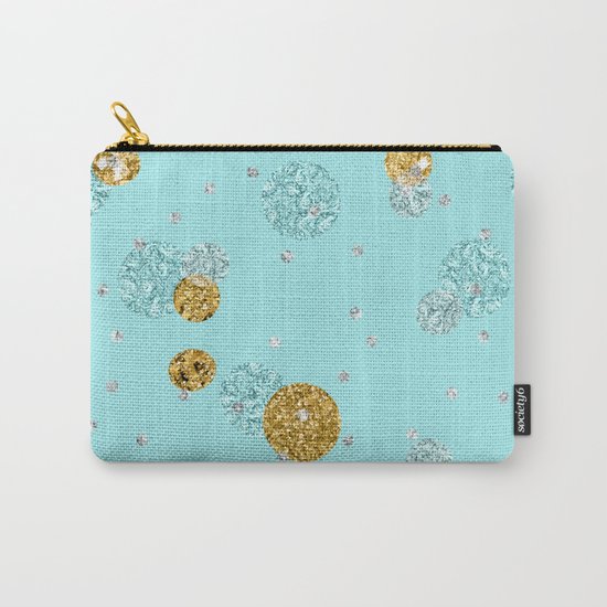 Treasures on aqua - Gold glitter polkadots on turquoise background Carry-All Pouch