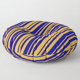 [ Thumbnail: Goldenrod & Dark Blue Colored Lined/Striped Pattern Floor Pillow ]