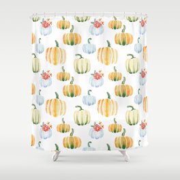 Modern Pumpkins In Watercolor Pattern and Wall Art Shower Curtain