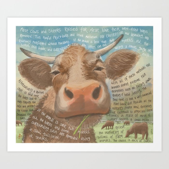 Cows 3 Art Print | Painting, Digital, Acrylic, Watercolor, Cows, Farm-animals, Cattle, Cattle-ranch, Animal-welfare, Vegan-art