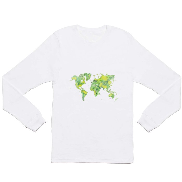 World Map Green Vintage Long Sleeve T Shirt
