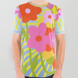 Sunny Spring Flowers Ombre Blue All Over Graphic Tee