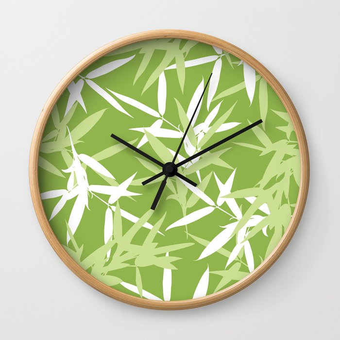Green Bamboo Leaves Unique Pattern Wall Clock