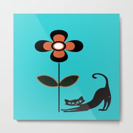Atomic Kitty Stretching in Front of a Giant Flower  Metal Print | Kittycat, Fifties, Graphicdesign, Pussycat, Retroflower, Midcenturymodern, Mcm, Midcenturyflower, Vintagestyle, Minimal 