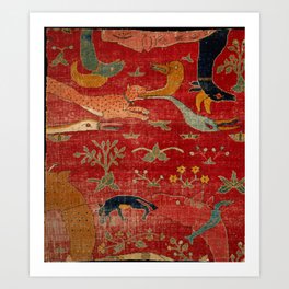 Animal Grotesques Mughal Carpet Fragment Digital Painting Art Print