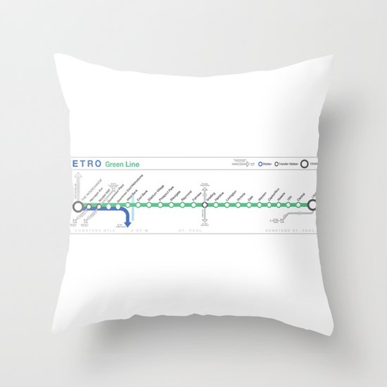 Twin Cities METRO Green Line Map Throw Pillow