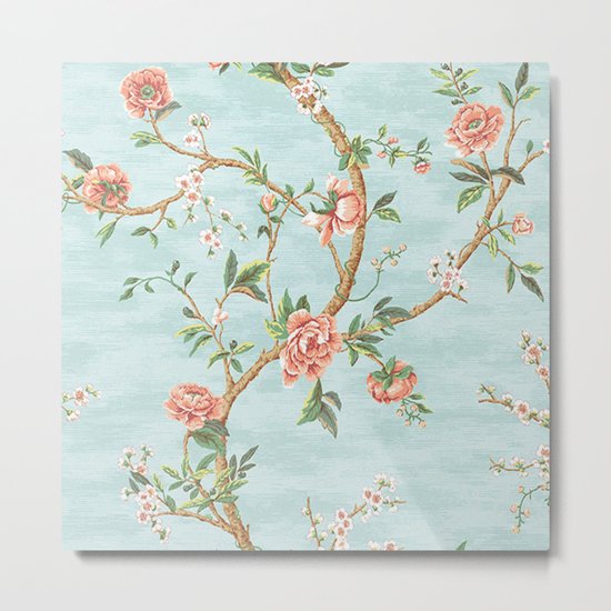 Rose bushes have thorns -Roses Flowers Floral Vintage Retro on Aqua #Society6 Metal Print