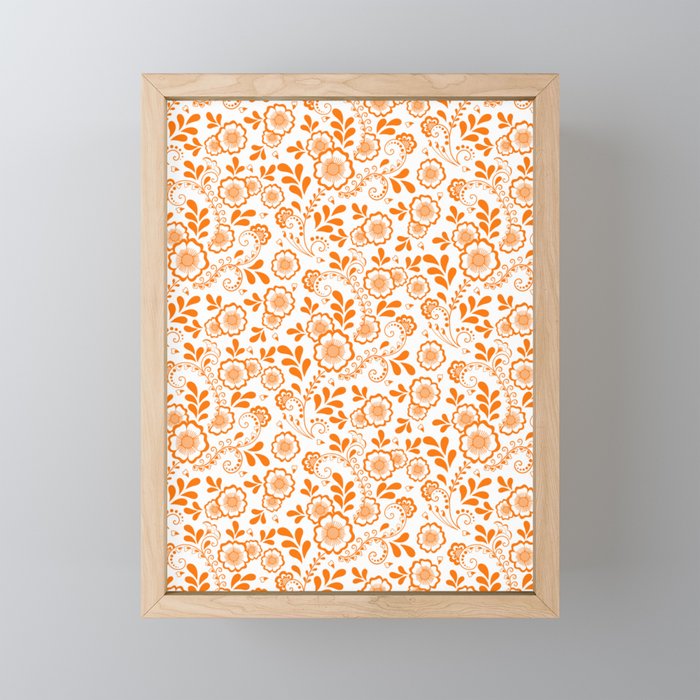 Orange Eastern Floral Pattern Framed Mini Art Print