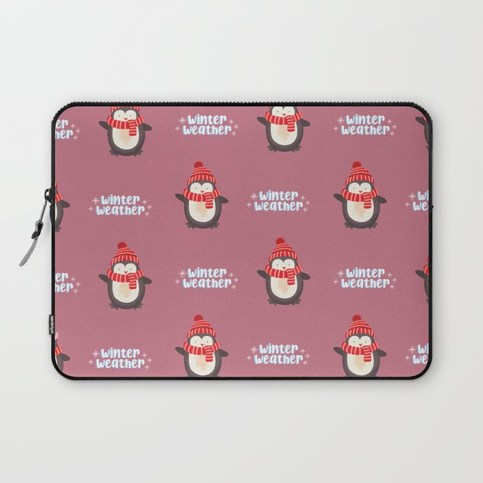 Penguin Winter Weather On Pink Print Christmas Decoration Laptop Sleeve