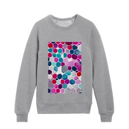 Hexagon III Art and Home Decor - magenta, turquoise, teal, red, gray, light pink. Kids Crewneck