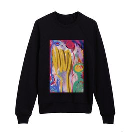 Yellow Hand and Friends Neo Expressionist Art by Emmanuel Signorion Kids Crewneck