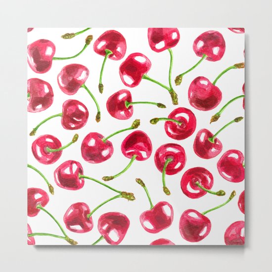 Watercolor cherries pattern Metal Print