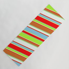 [ Thumbnail: Colorful Chocolate, Sky Blue, Light Green, Mint Cream, and Red Colored Lined/Striped Pattern Yoga Mat ]