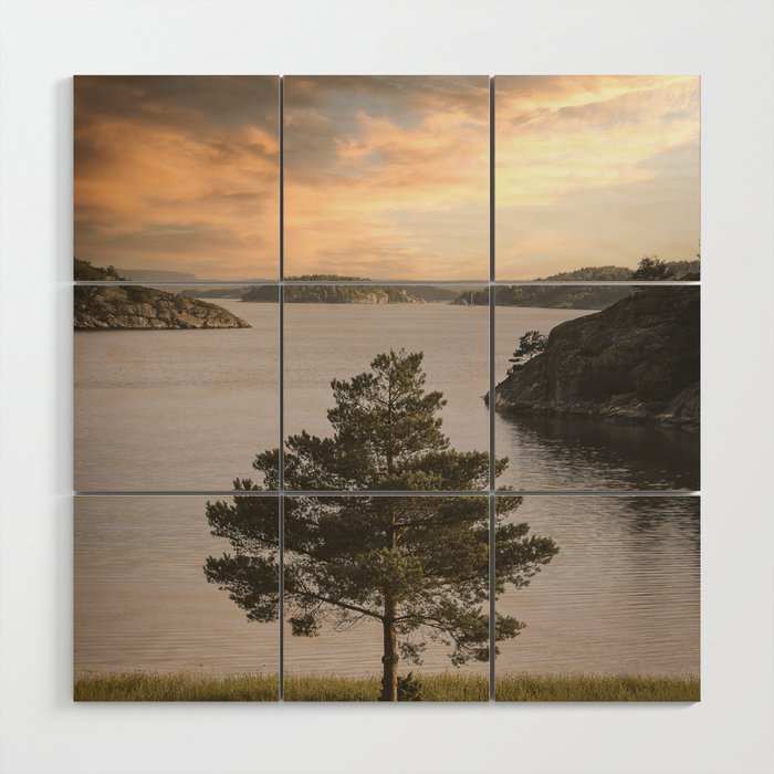 Sunset in the Fjord Wood Wall Art