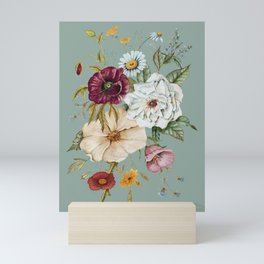 Colorful Wildflower Bouquet on Blue Mini Art Print