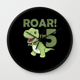 Children 5th Birthday T-rex 5 Years Dino Dinosaur Wall Clock