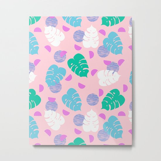 Monstera leaf house plant abstract modern print neon pink pastel summer vacation palm springs Metal Print