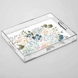 Blue Hydrangeas, Anemones, and Ranunculuses Loose Florals Watercolor Painting Acrylic Tray