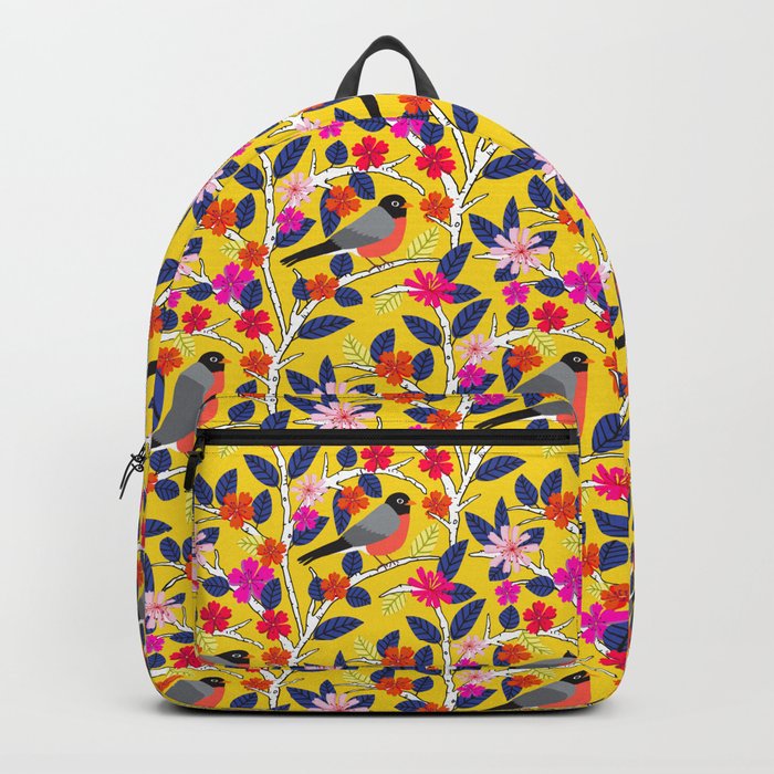 Robins on floral birch trees Backpack
