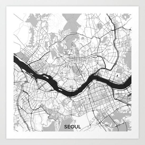 Seoul Map Gray Art Print