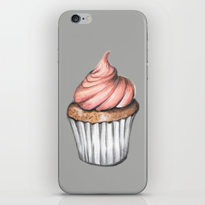 Sweet Rose Cupcake Gray Background iPhone Skin