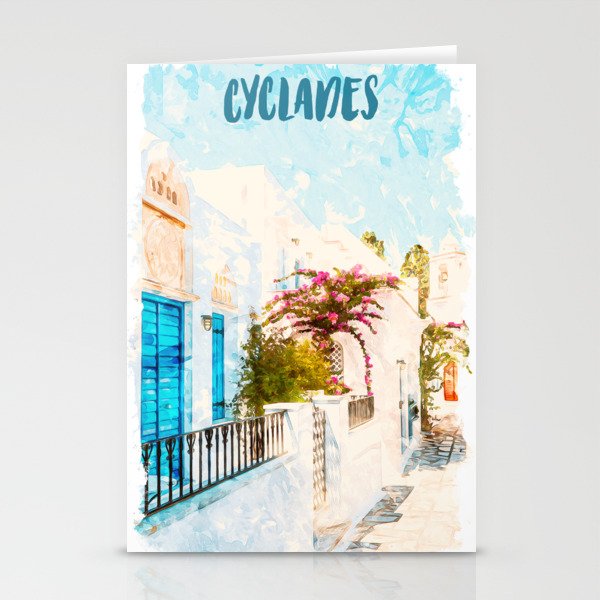 Cyclades Greece city watercolor Stationery Cards