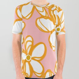 Cute Retro Hippie Flowers All Over Graphic Tee