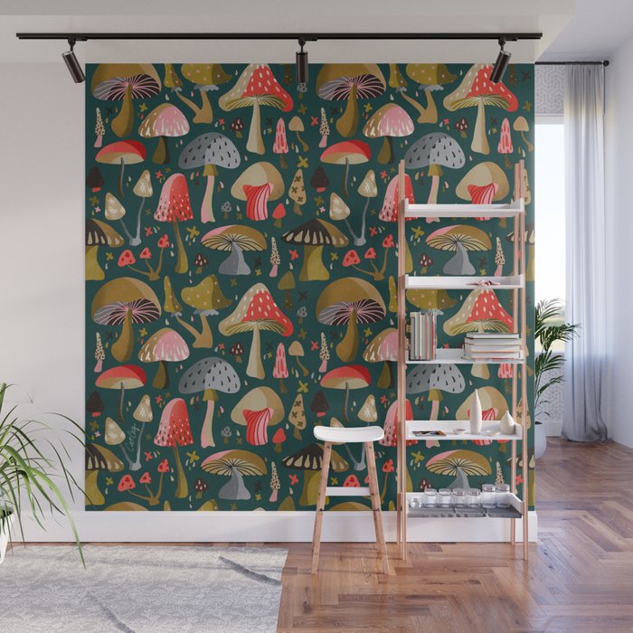 Mushroom Collection – Teal Wall Mural