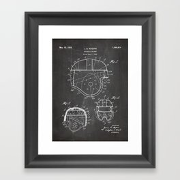 Football Helmet Patent - Football Art - Black Chalkboard Framed Art Print