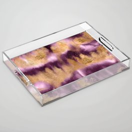 Purple Magenta And Gold Watercolor Texture Acrylic Tray