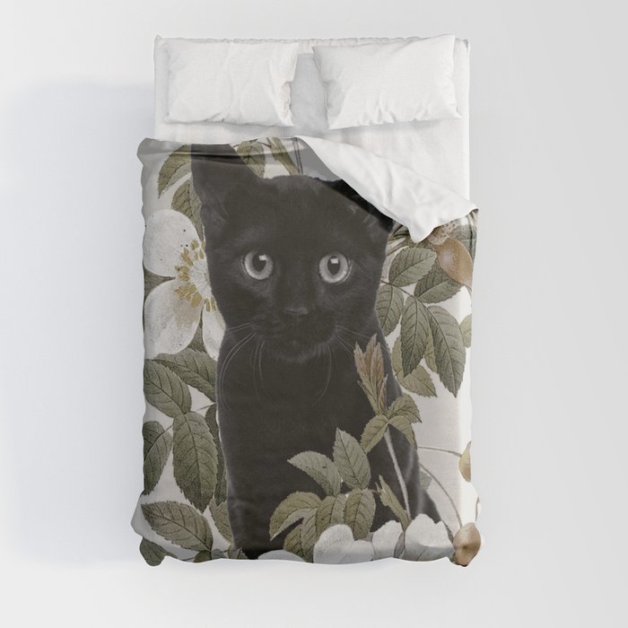 Cat With Flowers Duvet Cover