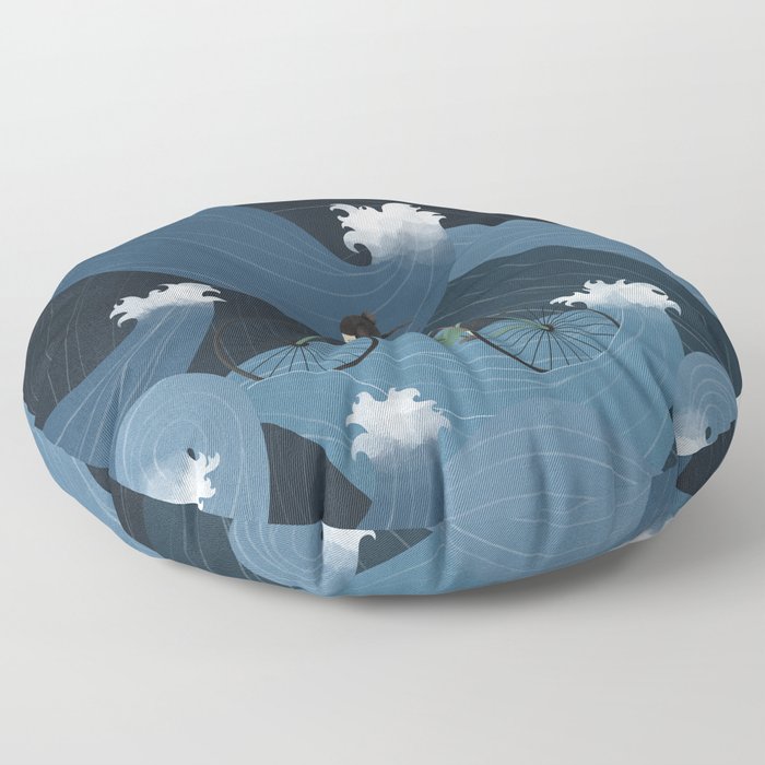 Pedalling Through the Dark Currents Floor Pillow