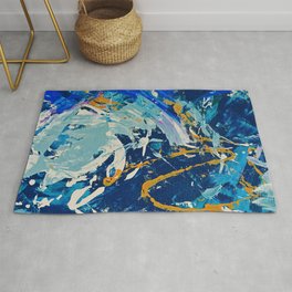 Katie: An expressive abstract piece in blue, orange, and white by Alyssa Hamilton Art - Canvas Texture Visible Area & Throw Rug