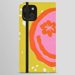 Wavy Smiley Face With Retro Flower Eyes iPhone Wallet Case