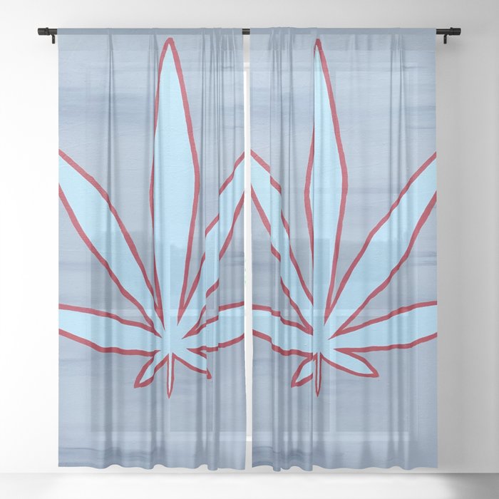 Chicago Flag Inspired Weed Leaf Sheer Curtain
