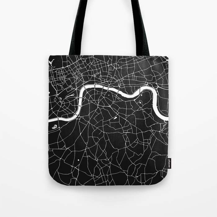 London Black on White Street Map Tote Bag