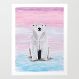 Polar bear in a pink Winter sunset Art Print