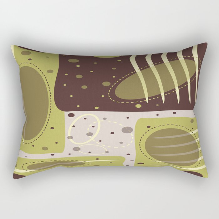 Mid Century Modern Abstract Print Geometric Circles and Rectangles Green and Brown Rectangular Pillow
