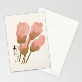 Woman with big flowers Stationery Cards