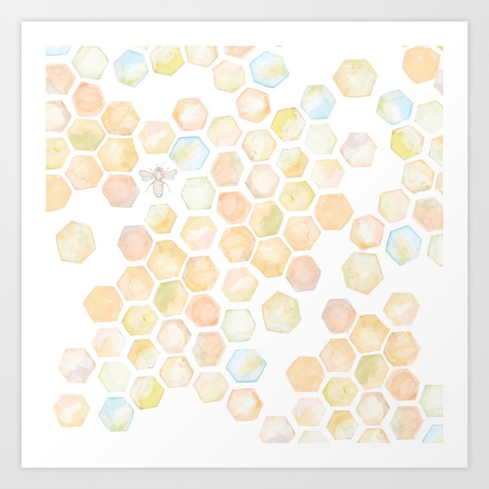Bee and honeycomb watercolor Art Print